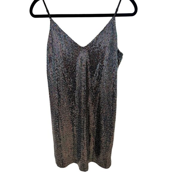 2for30💥‼️Bar‎ III Sequin Mini Slip Dress Size M Black Metallic Dance - Picture 5 of 16
